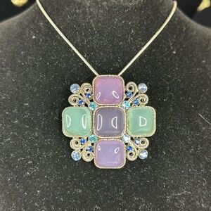 Vintage Maltese Cross Green Purple Cabochon Pendant Brooch